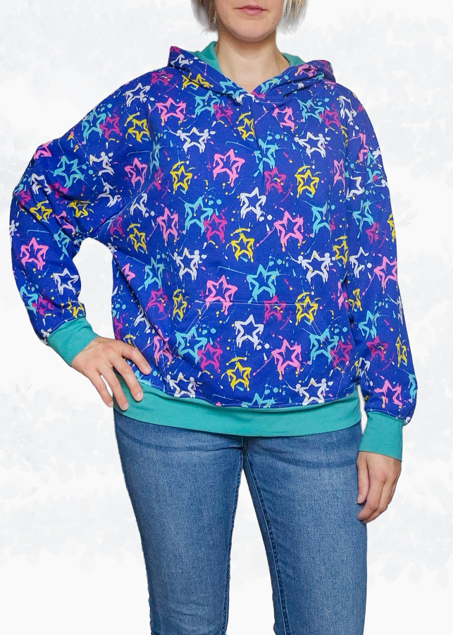 Front view of hoodie with star pattern